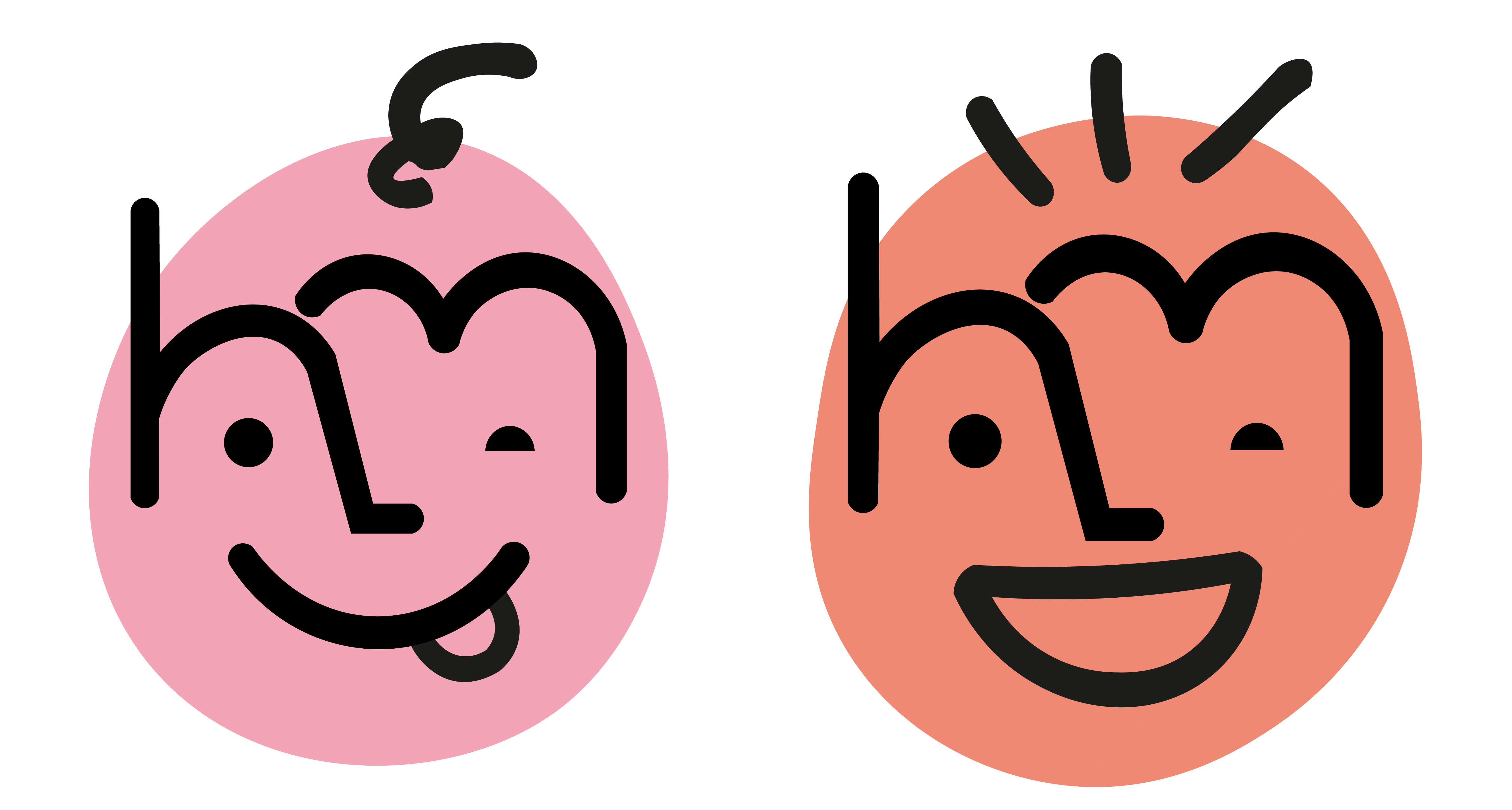 Variante Confiado: Mark con tirabuzón sobre rosa y Mark sonriendo sobre terracota
