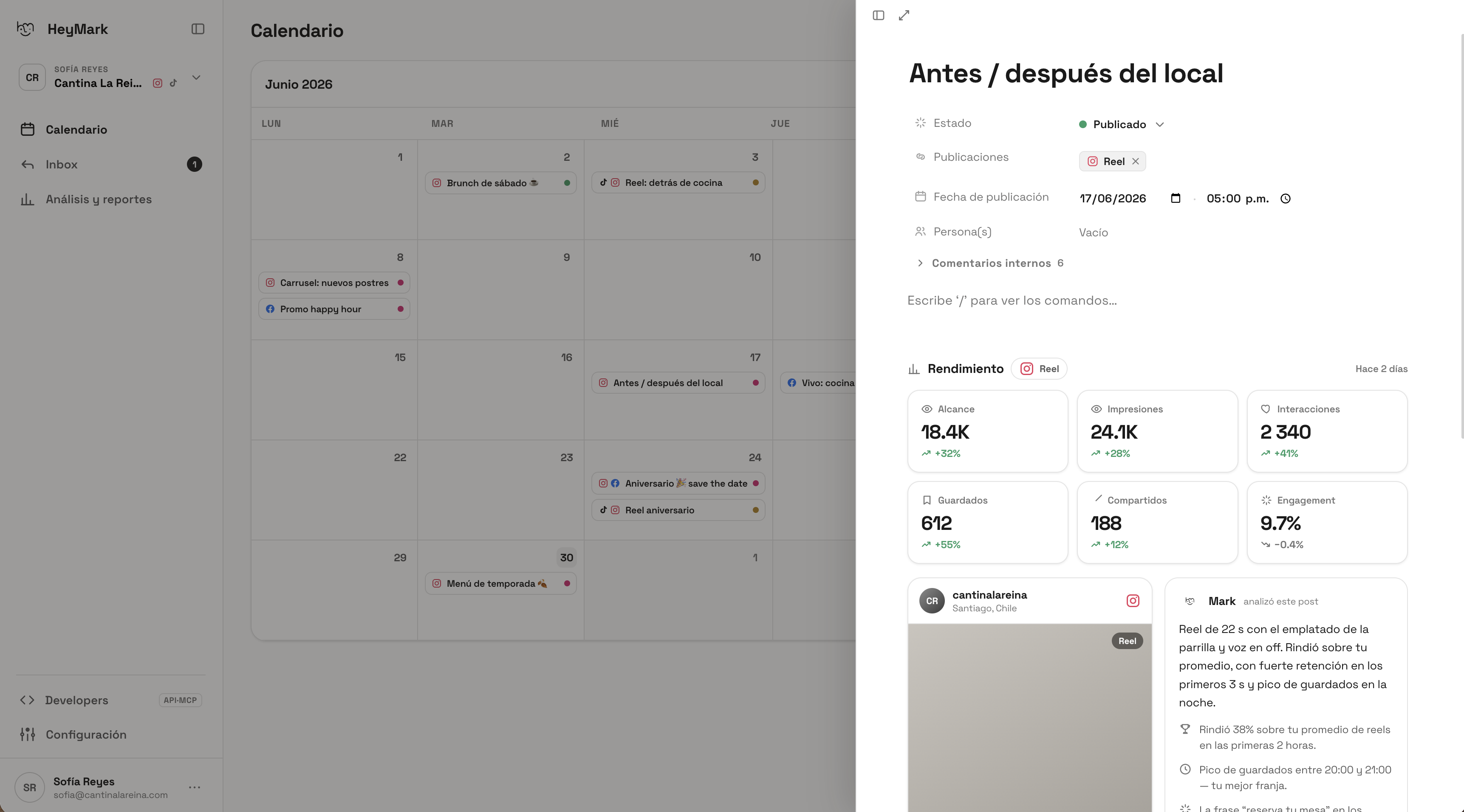 HeyMark calendar and post analysis